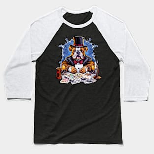 Accountant English Bulldog t-shirt design, a bulldog wearing a top hat and holding a crystal ball Baseball T-Shirt